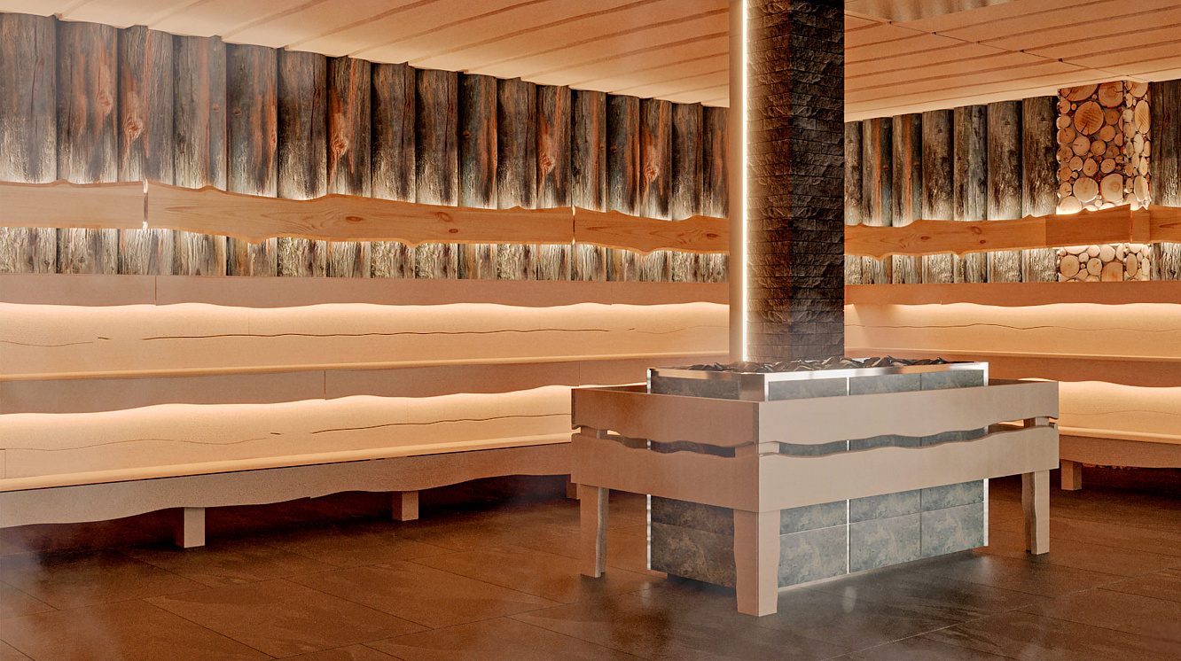 Коммерческая баня с броской отделкой