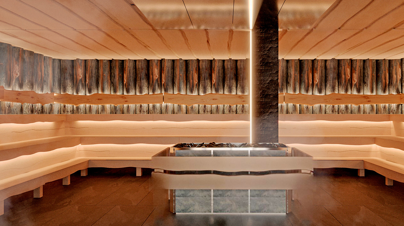 Коммерческая баня с броской отделкой