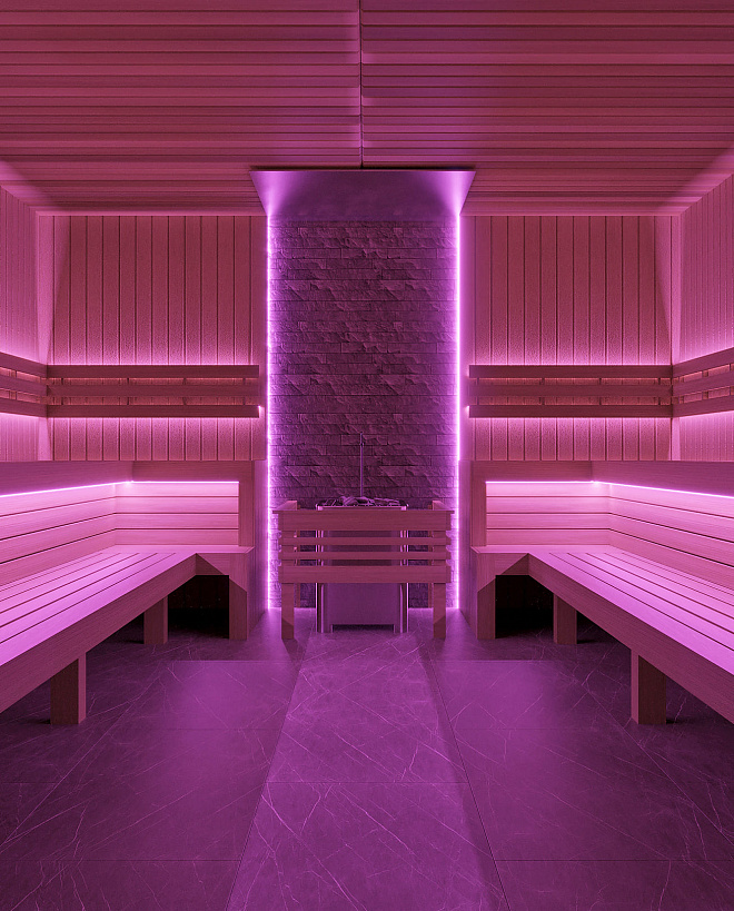 Сауна с эффектным освещением
